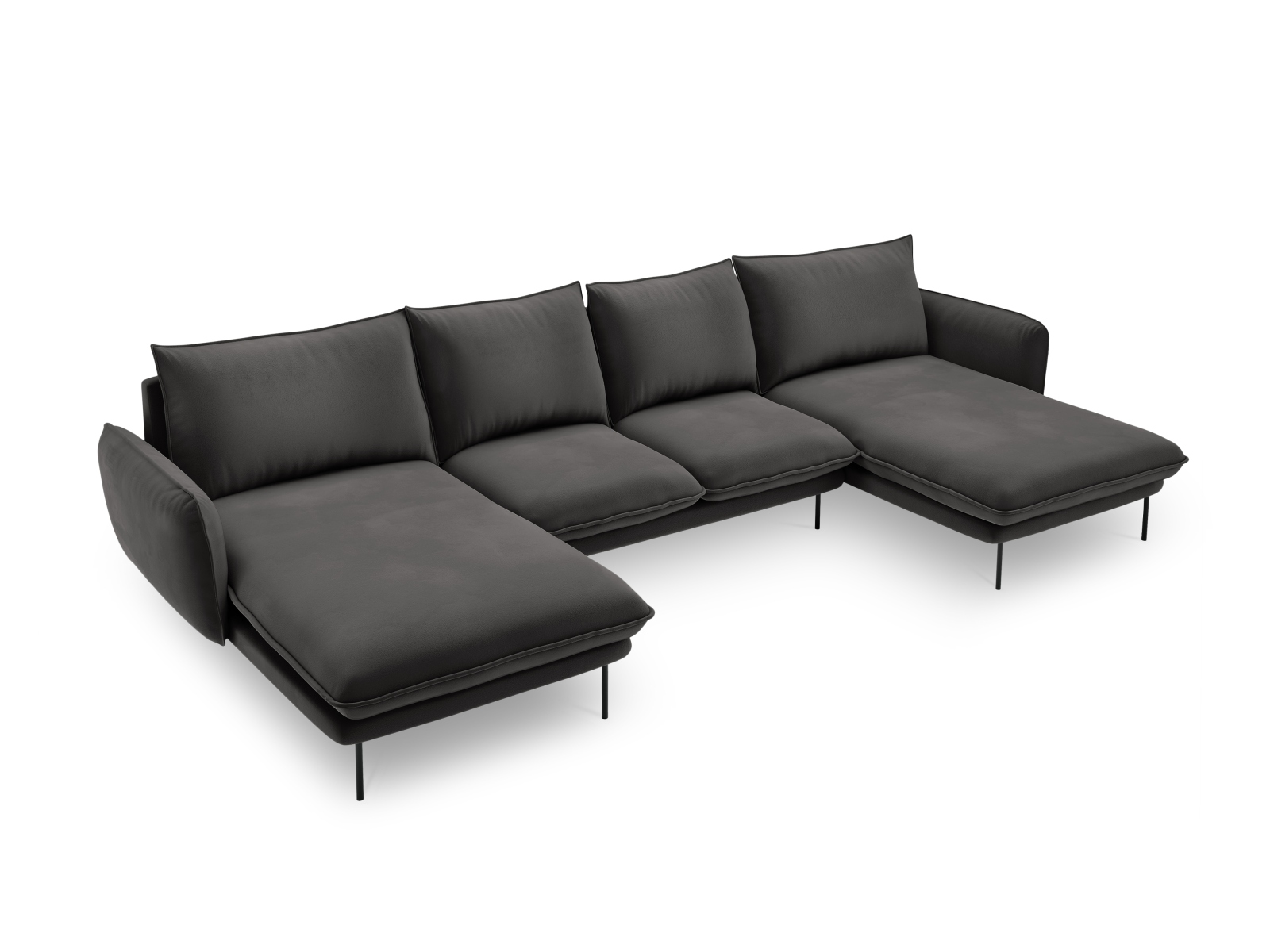 Cosmopolitan Design Panoramasofa Vienna 6-Sitzer Samt Bluvel Dunkelgrau Melange Beine Schwarzes Metall