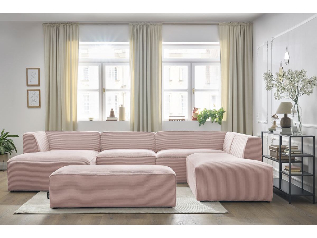 Bobochic Megeve Wohnlandschaft mit Pouf Cordsamt Rosa Ecke links