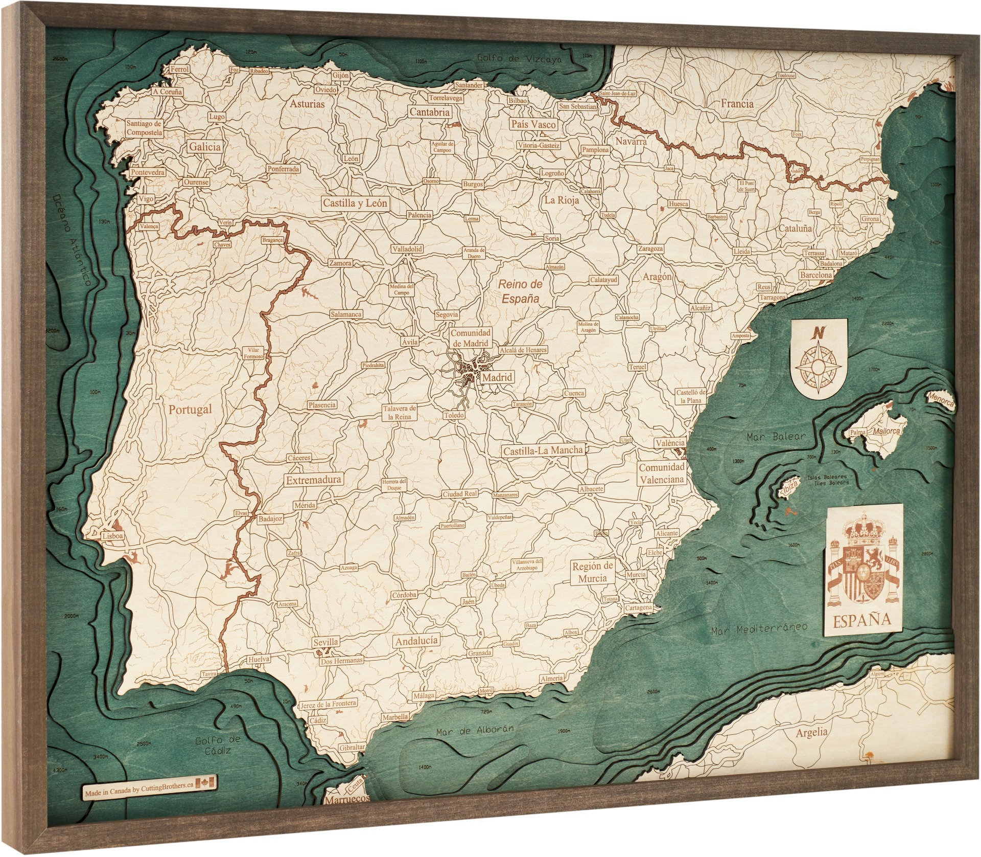 Cutting Brothers 3D Holz-Wandkarte Spanien 81x61 cm