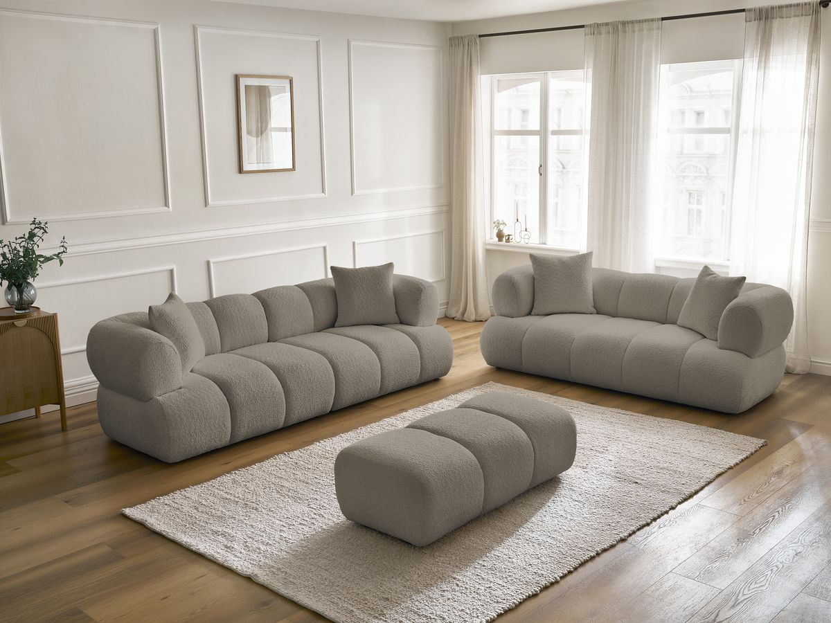Bobochic Pamira Sofa 5-Sitzer mit Pouf Bouclé-Stoff Taupe