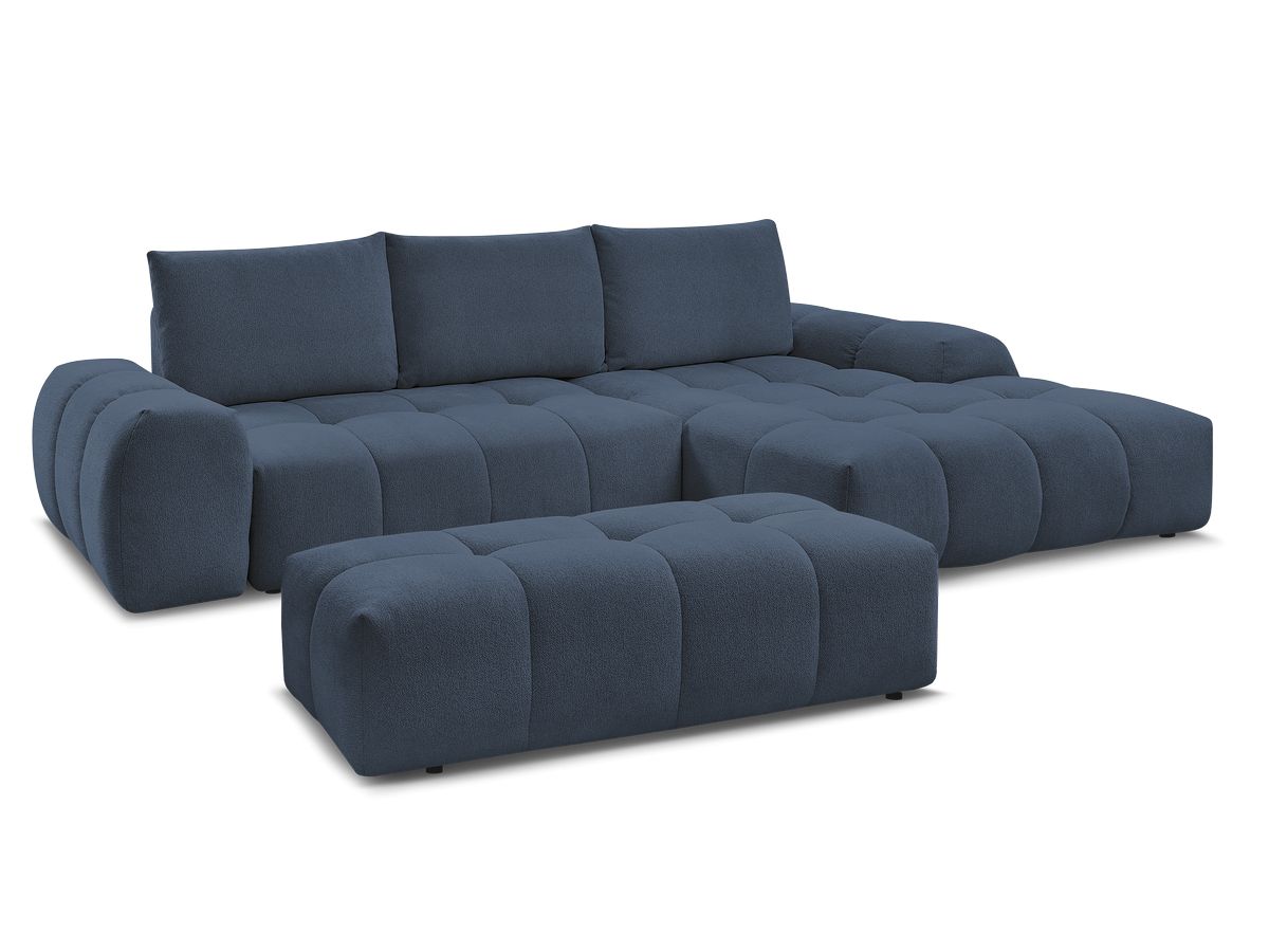 Bobochic Everest Ecksofa mit Schlaffunktion und Bettkasten und Pouf 318 × 180 cm, 3 Kissen Melange-Stoff Dunkelblau Ecke rechts