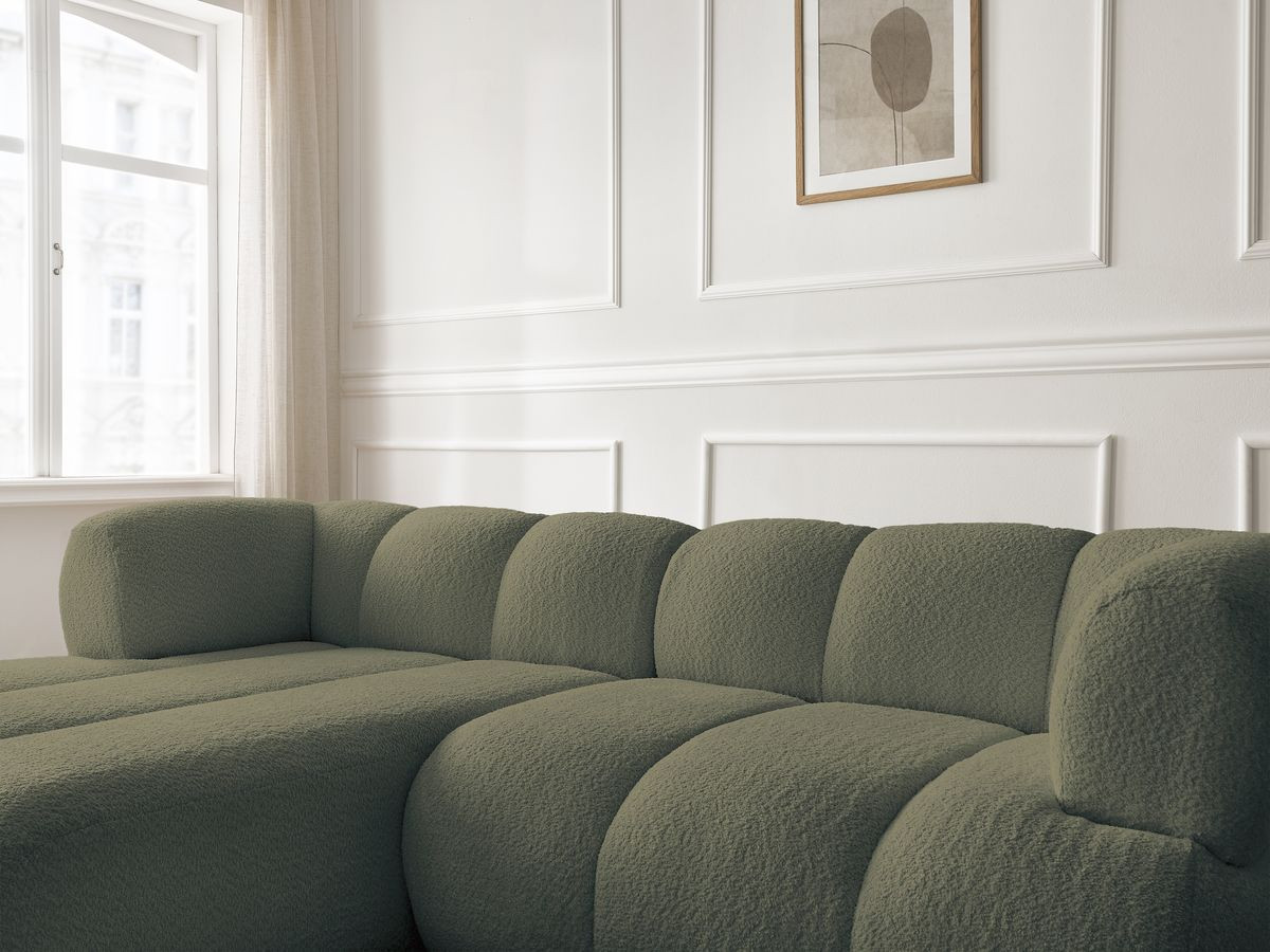 Bobochic Pamira Ecksofa Bouclé-Stoff Grün Ecke links