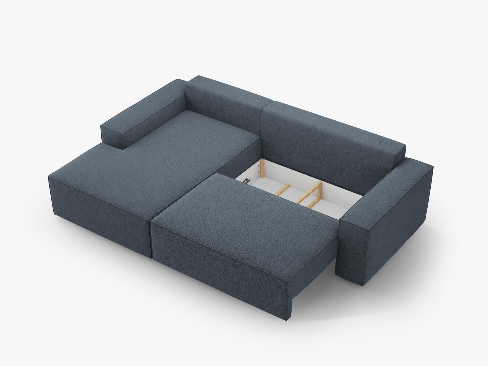 Micadoni Schlaf-Ecksofa Jodie 3-Sitzer Links Strukturierter Stoff Blau