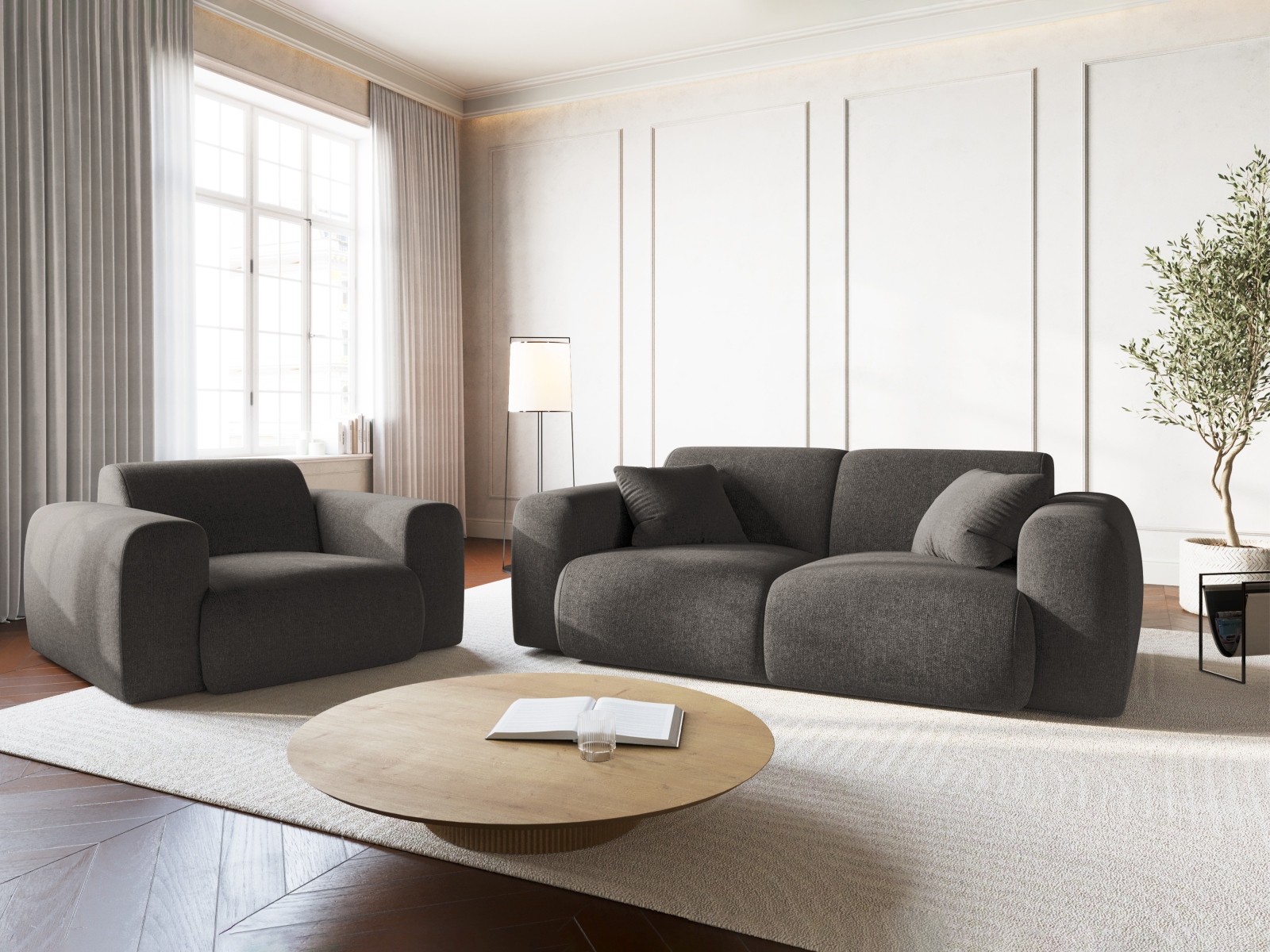 Cosmopolitan Design Sofa Nolio 2-Sitzer Chenille Haga Grau
