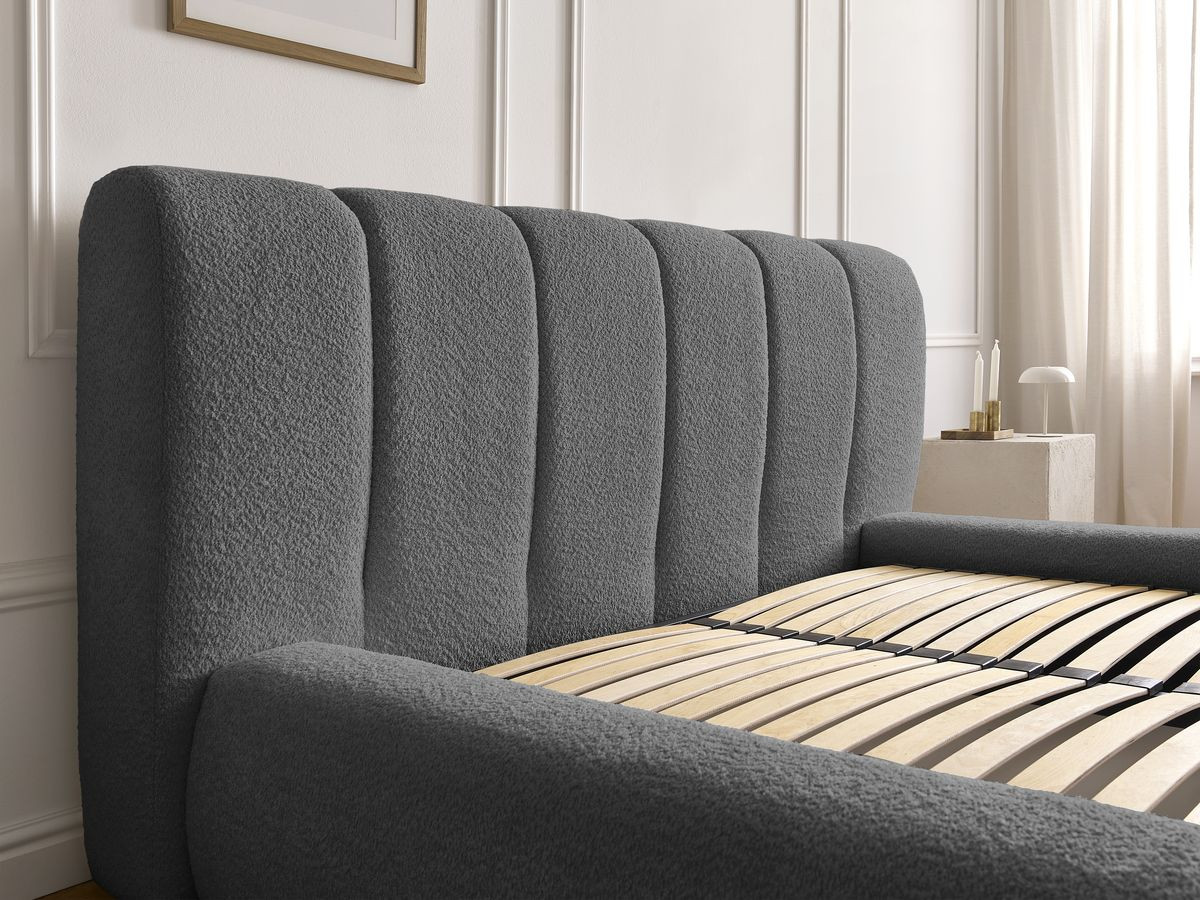 Bobochic Denali Polsterbett mit Bettkasten Bouclé-Stoff Dunkelgrau, Liegefläche 140 × 190 cm