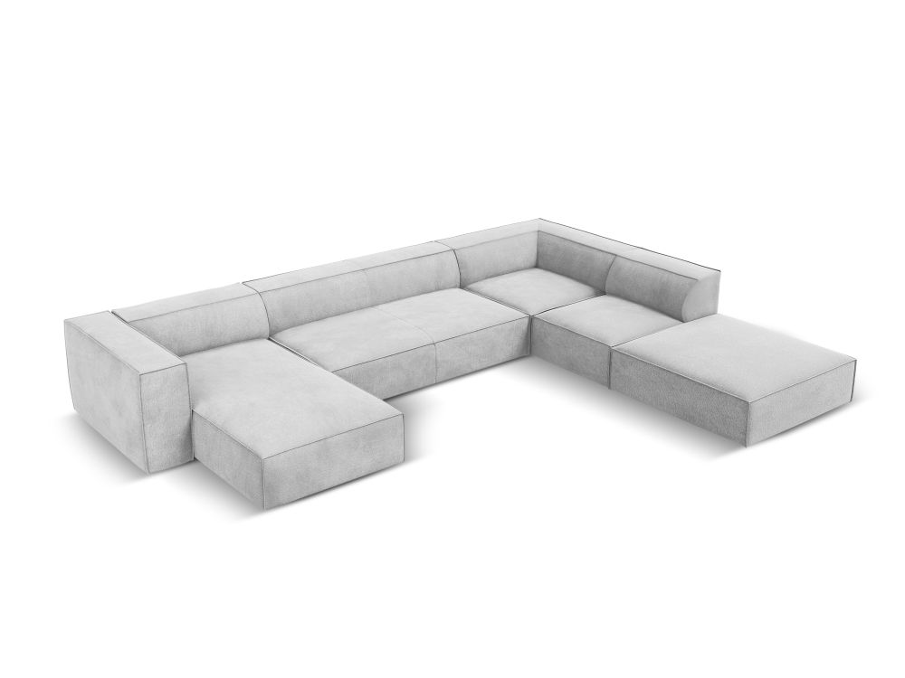 Cosmopolitan Design Panoramasofa Turin 6-Sitzer 365 cm Strukturierter Stoff Rosario Silber Rechts