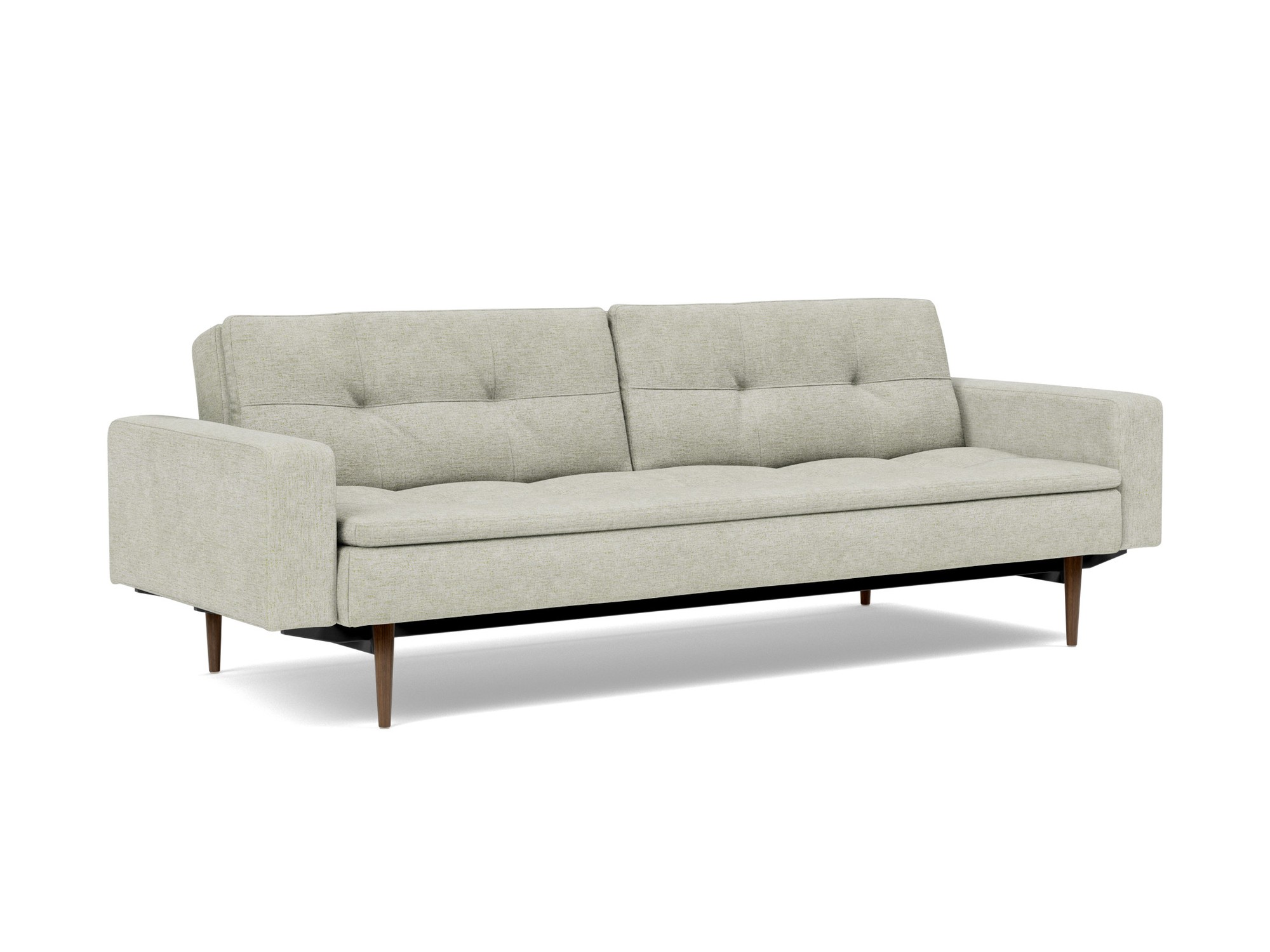 Schlafsofa Dublexo mit Armlehnen Flachgewebe Avella 280-Sand Beine Styletto Eiche dunkel