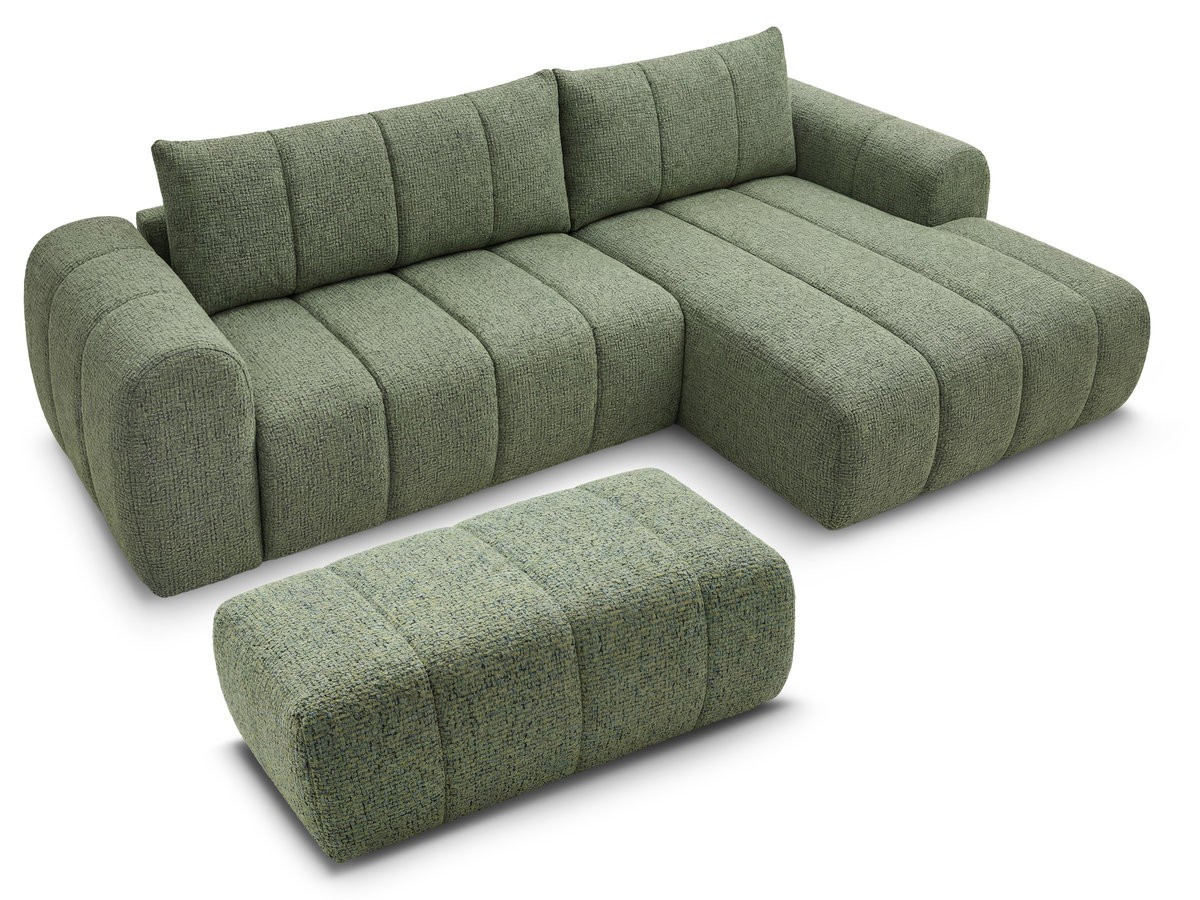 Bobochic Nesty Ecksofa 272 cm mit Pouf Melange-Stoff Hellgrün Ecke rechts