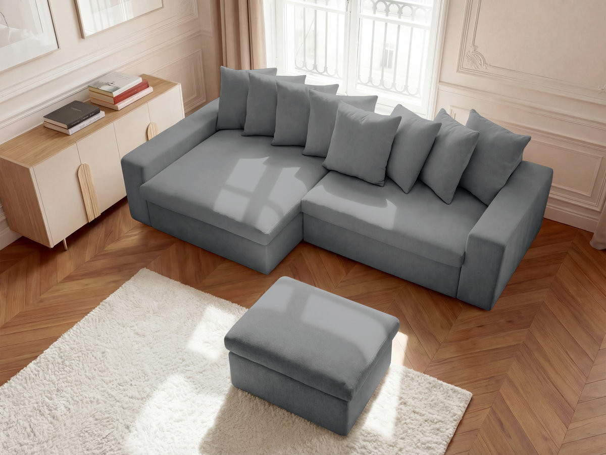 Bobochic Enore Ecksofa mit Pouf Stoff Dunkelgrau Ecke links