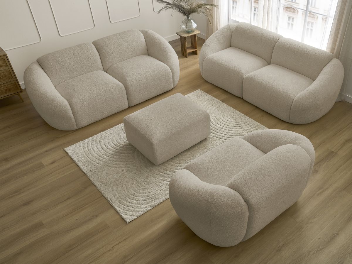 Bobochic Tina Sofa 7-Sitzer mit Pouf Bouclé-Stoff Beige