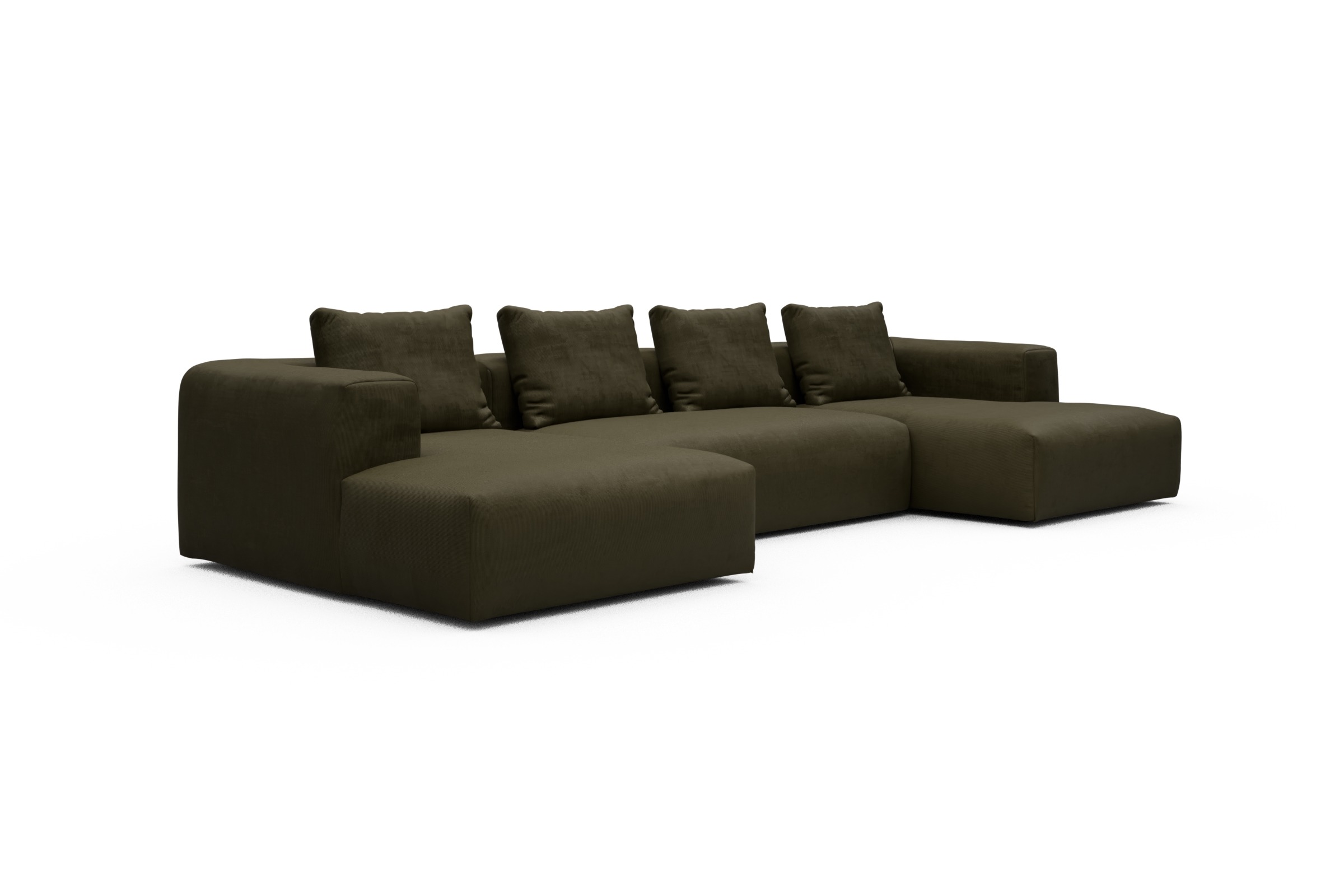 Wohnlandschaft Fred mit 2-Sitzer und Chaiselongue beidseitig Cordufine-Pine-Green