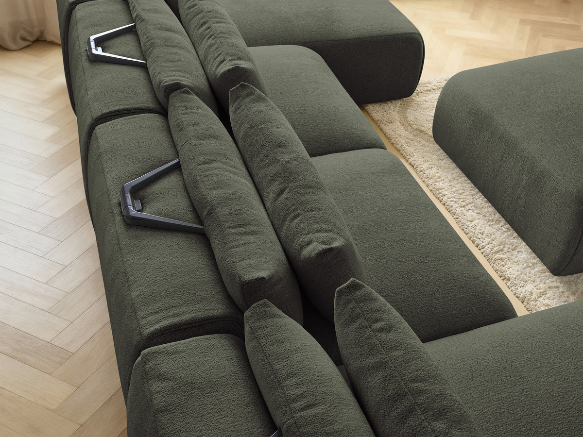 Bobochic Jana Wohnlandschaft mit großem Pouf Melange-Stoff Grün