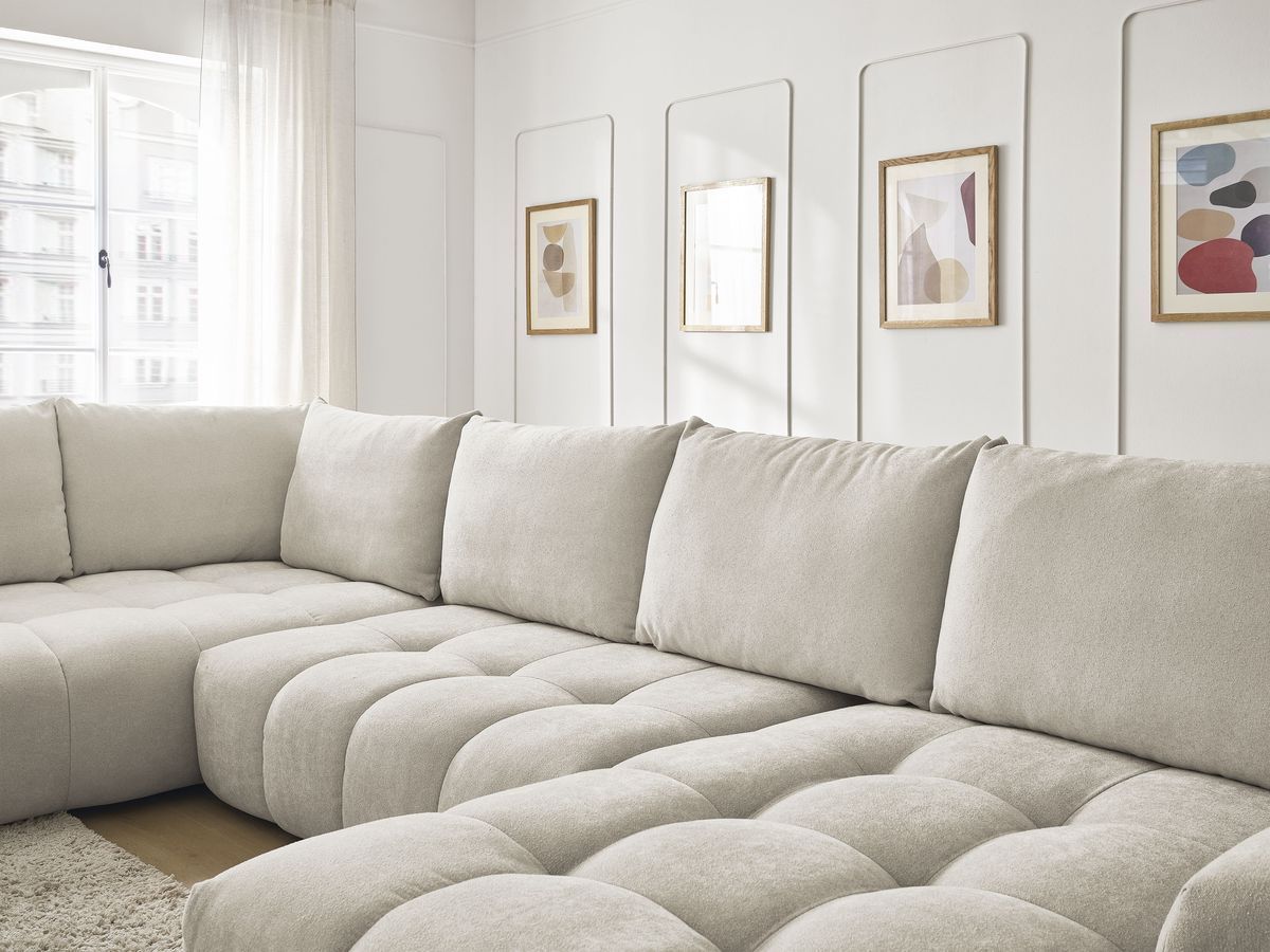 Bobochic Everest Wohnlandschaft, 6 Kissen Strukturstoff Beige Ecke rechts