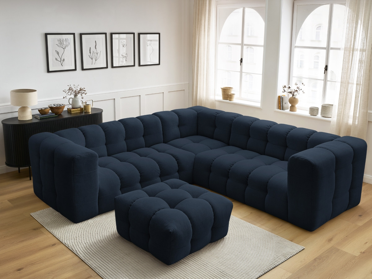 Bobochic Cloud Ecksofa mit Pouf 268 × 110 cm Stoff Dunkelblau