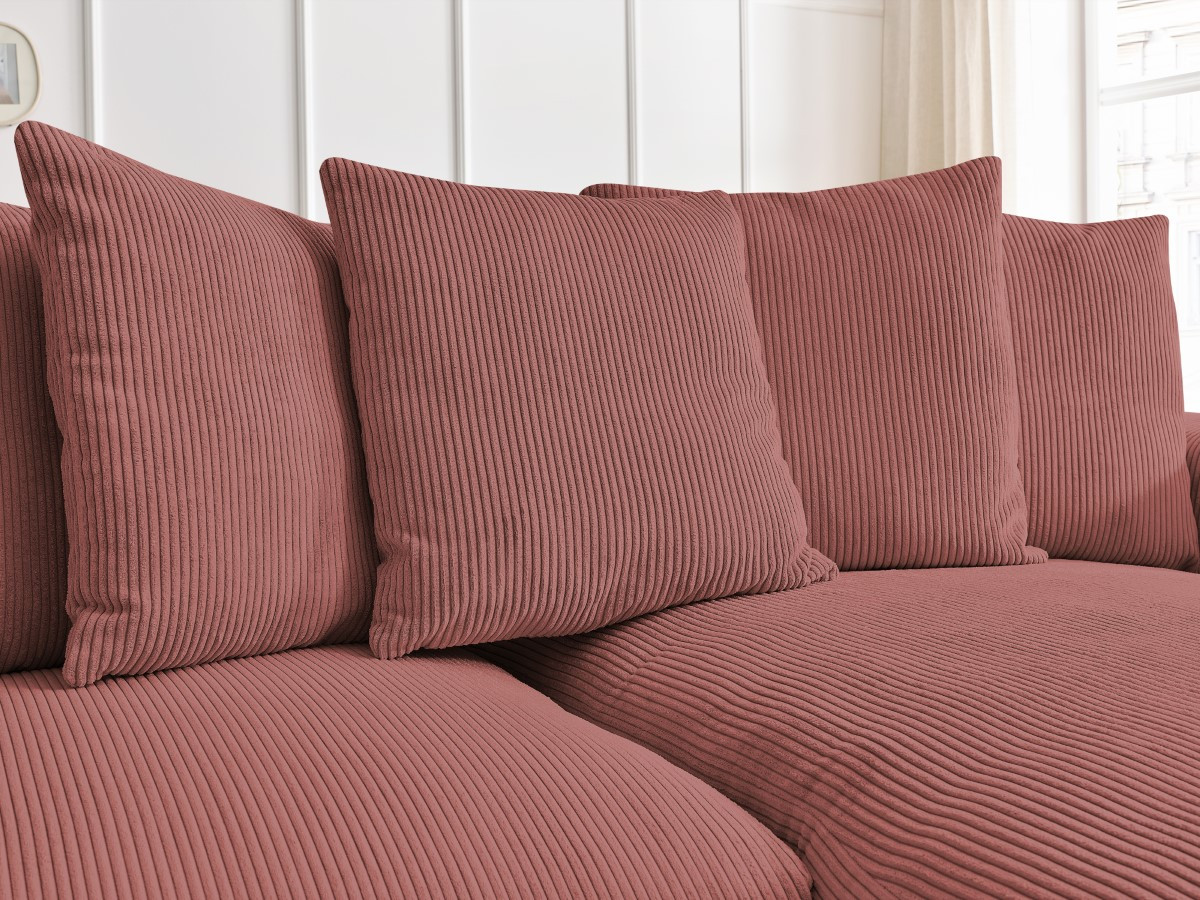 Bobochic Voltaire Ecksofa mit Schlaffunktion und Bettkasten Cordsamt Rosa