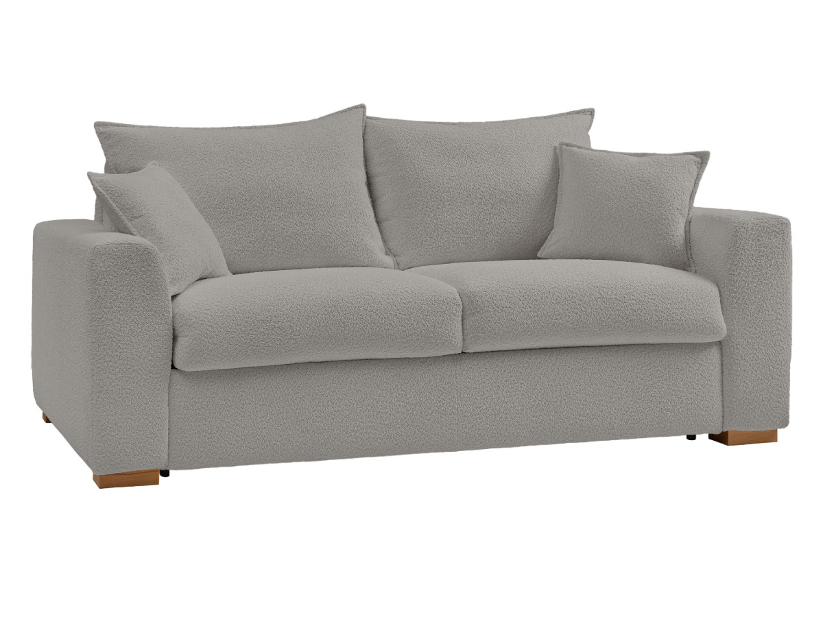 Bobochic Augustin Schlafsofa 3-Sitzer Bouclé-Stoff Hellgrau, Liegefläche 140 × 200 cm