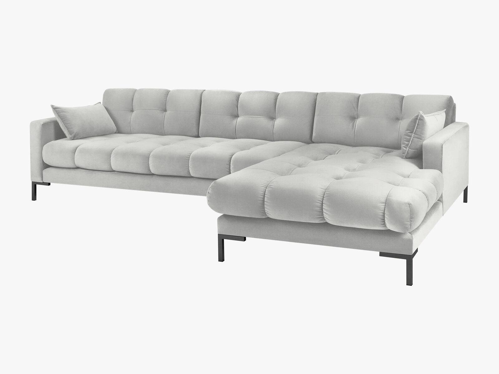 Micadoni Ecksofa Mamaia 5-Sitzer Rechts Samt Bluvel Silber schwarze Beine