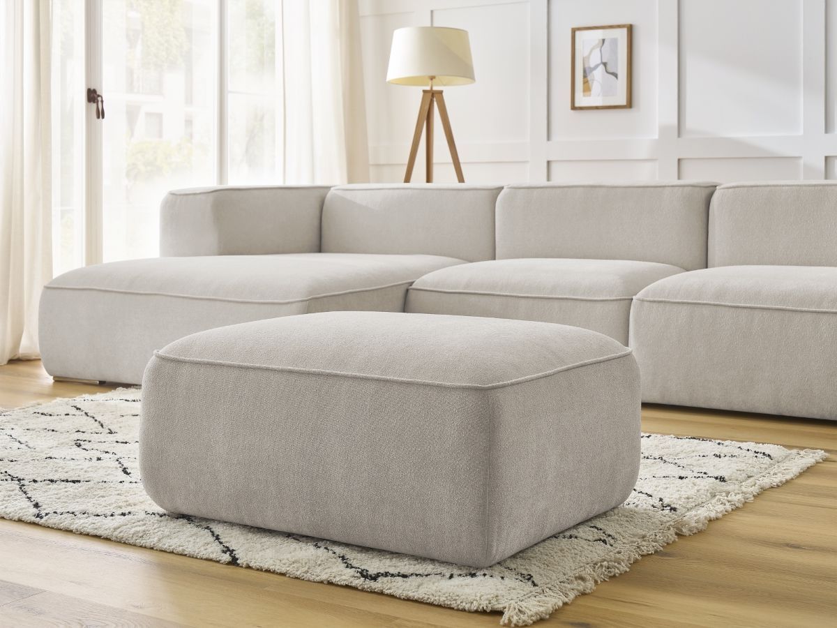 Bobochic Zephyr Ecksofa mit Pouf 349 × 165 cm Strukturstoff Beige Ecke links