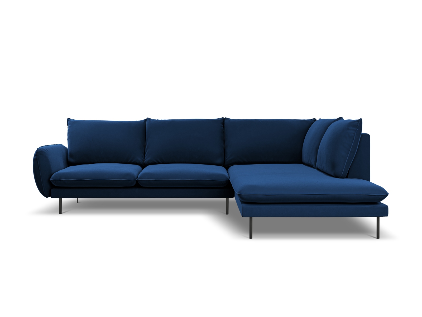 Cosmopolitan Design Ecksofa Vienna 6-Sitzer Samt Bluvel Königsblau Rechts Beine Schwarzes Metall