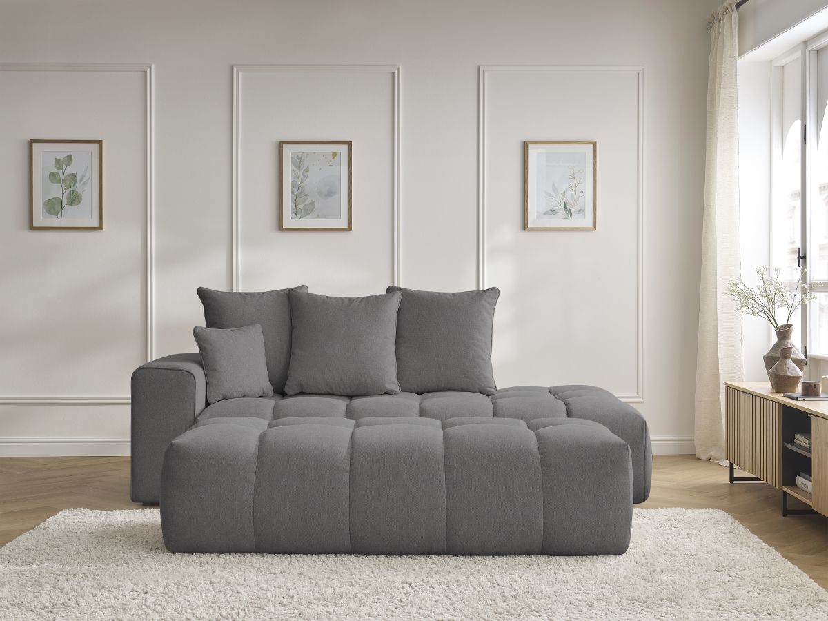 Bobochic Mont-blanc Sofa 5-Sitzer mit Pouf Melange-Stoff Dunkelgrau Armlehne links
