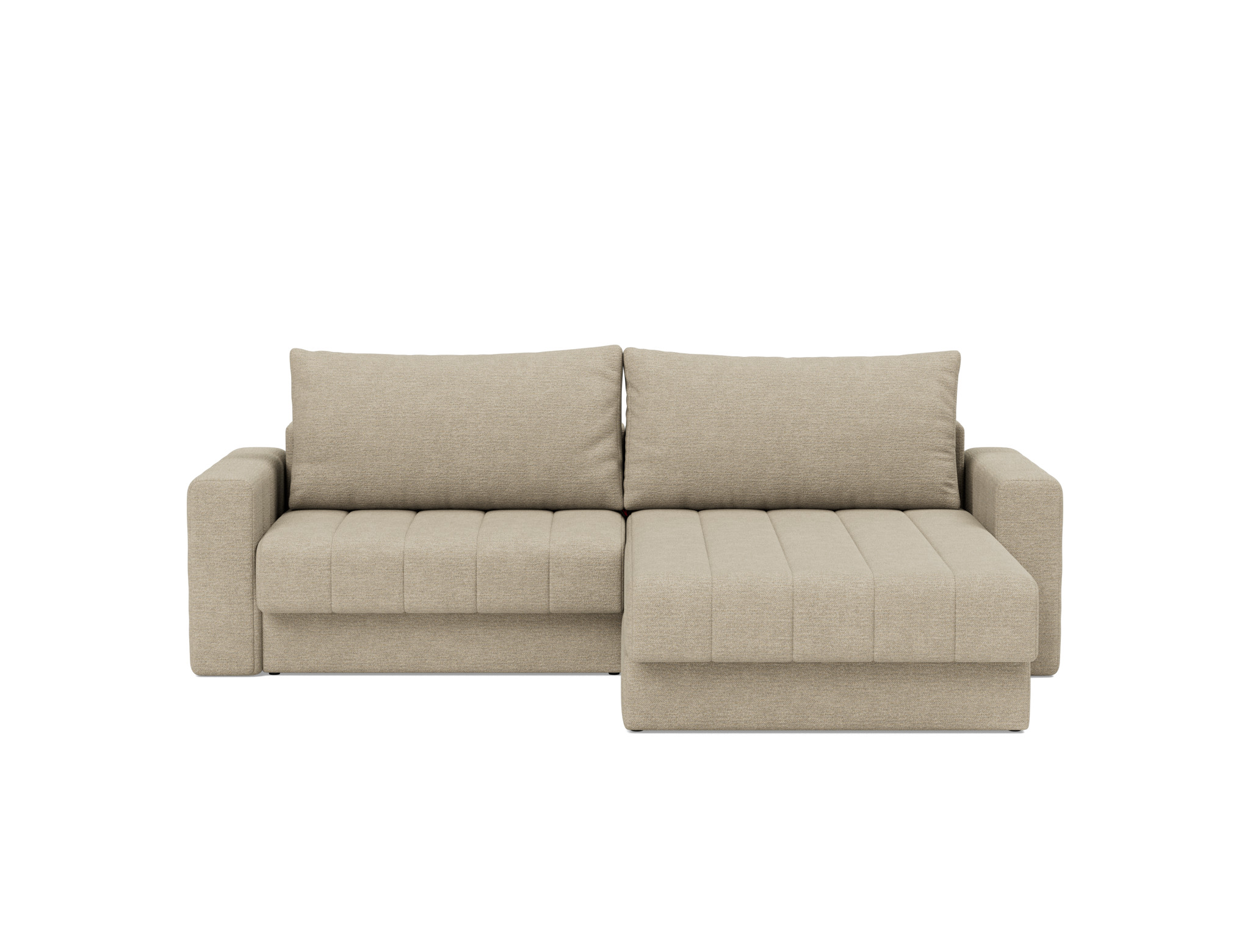 Schlafsofa Akello mit Chaiselongue und Armlehnen Strukturierter Stoff Taura 356-Sand