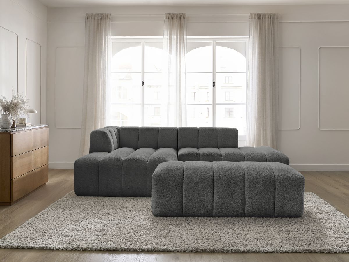 Bobochic Annecy Ecksofa mit Pouf Bouclé-Stoff Dunkelgrau Ecke links