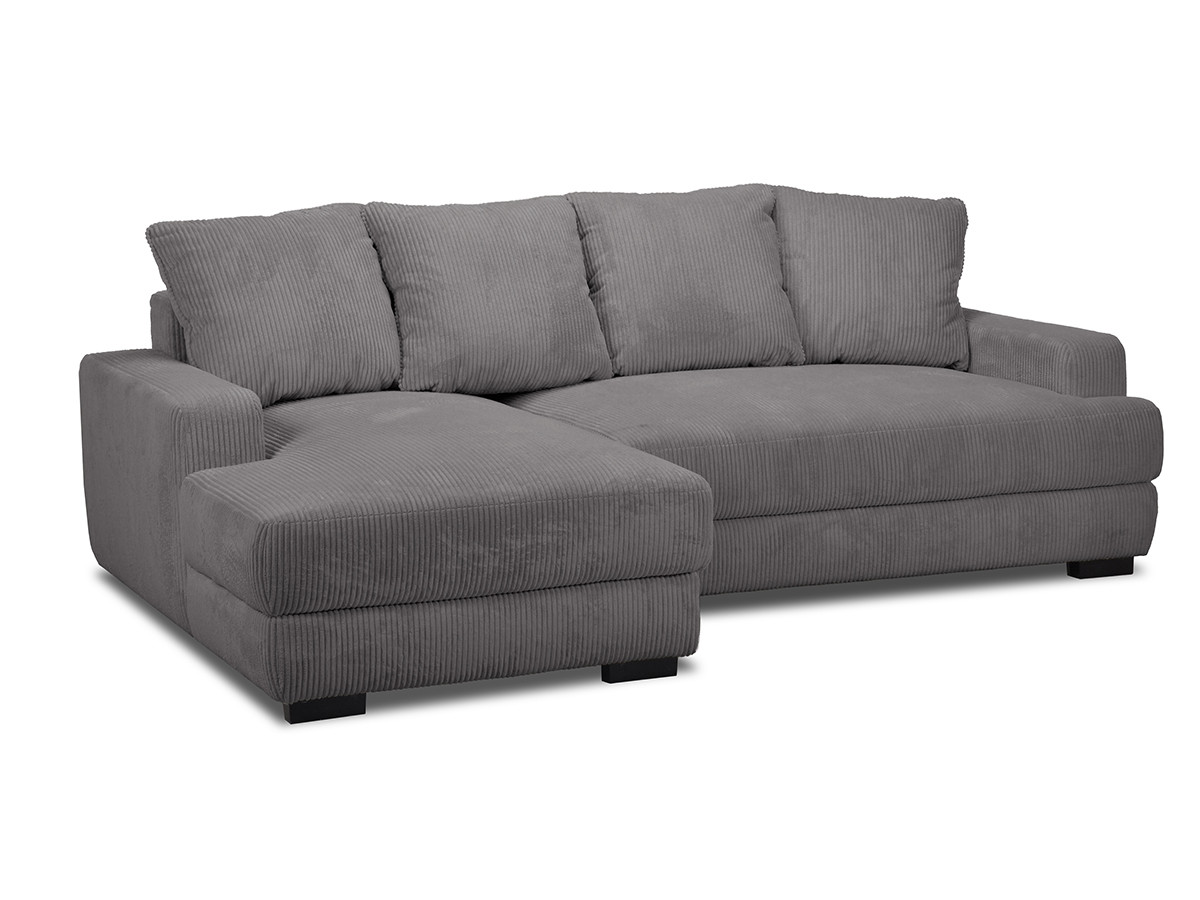 Bobochic Campi Ecksofa mit Schlaffunktion und Bettkasten Cordsamt Dunkelgrau Ecke links