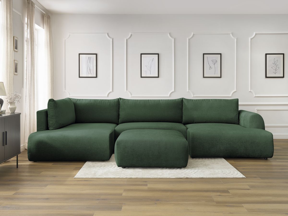 Bobochic Lucien Wohnlandschaft mit Pouf Stoff Grün Ecke rechts