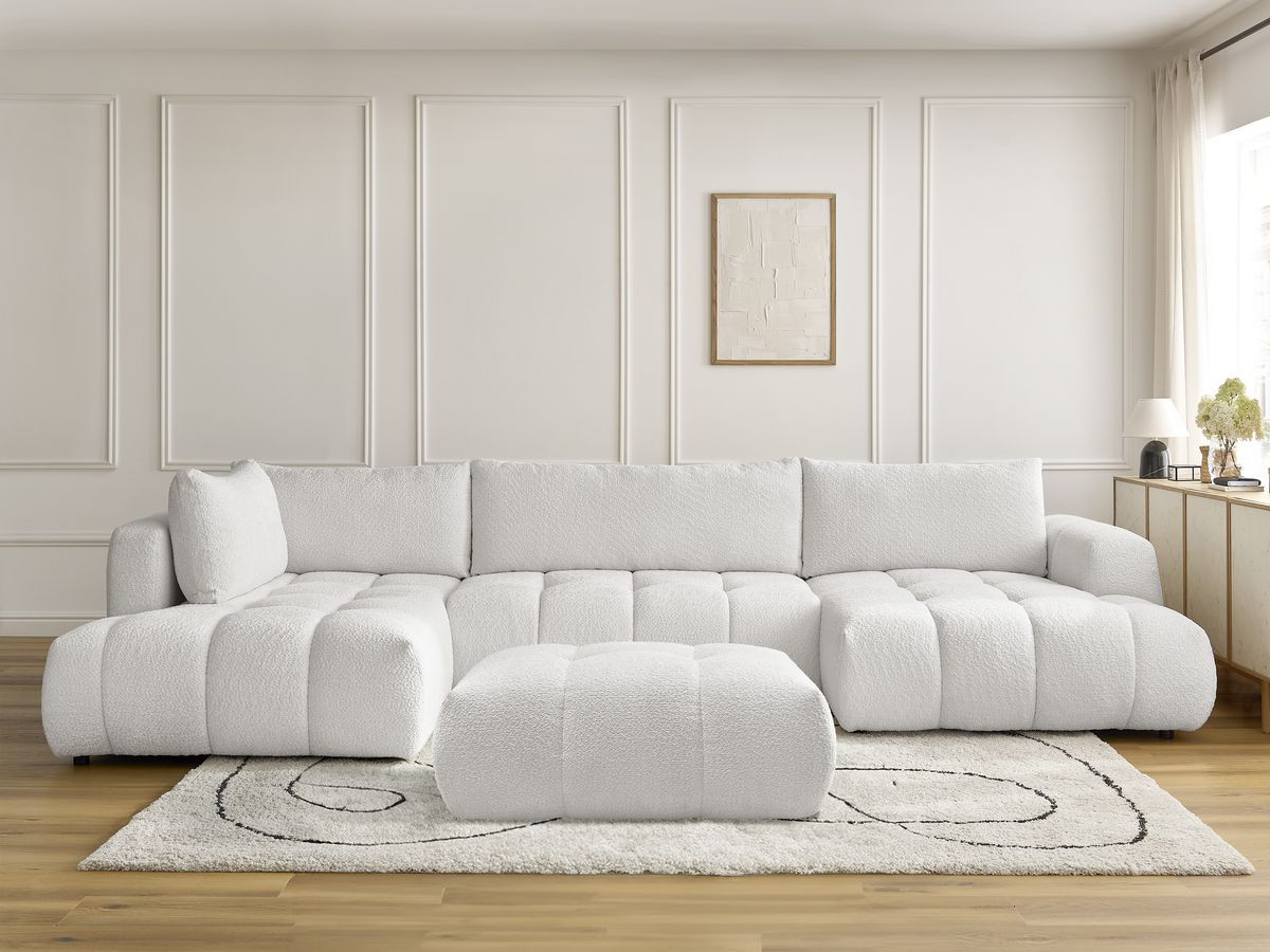 Bobochic Fuji Wohnlandschaft mit Pouf Bouclé-Stoff Weiß Ecke rechts
