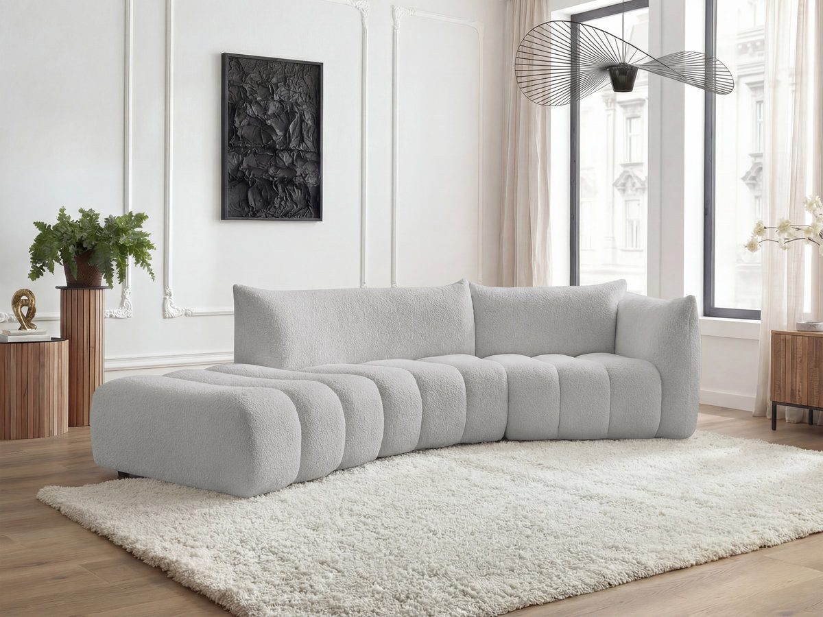 Bobochic Azra Ecksofa 325 × 112 cm Bouclé-Stoff Hellgrau Ecke rechts