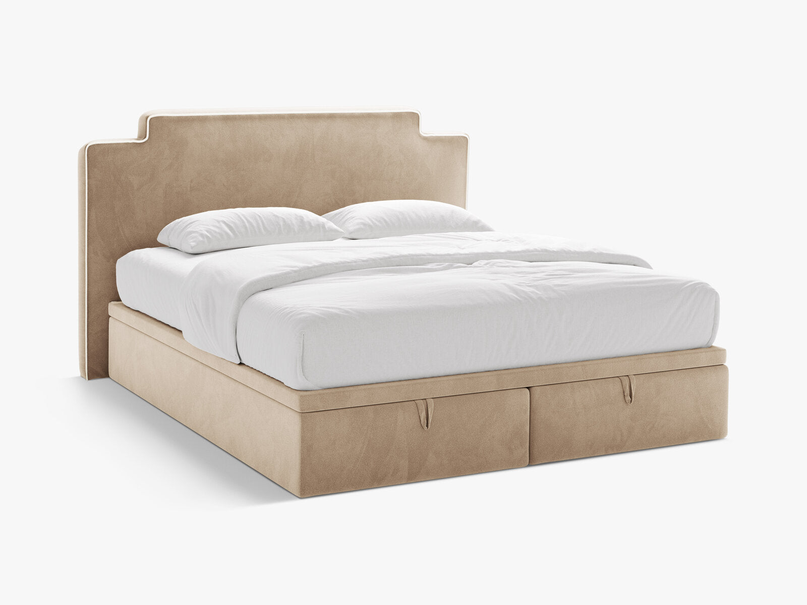 Micadoni Princess Boxspringbett mit Bettkasten und Kopfteil Samt Magic Velvet Elfenbein / Mandelbeige 160x200