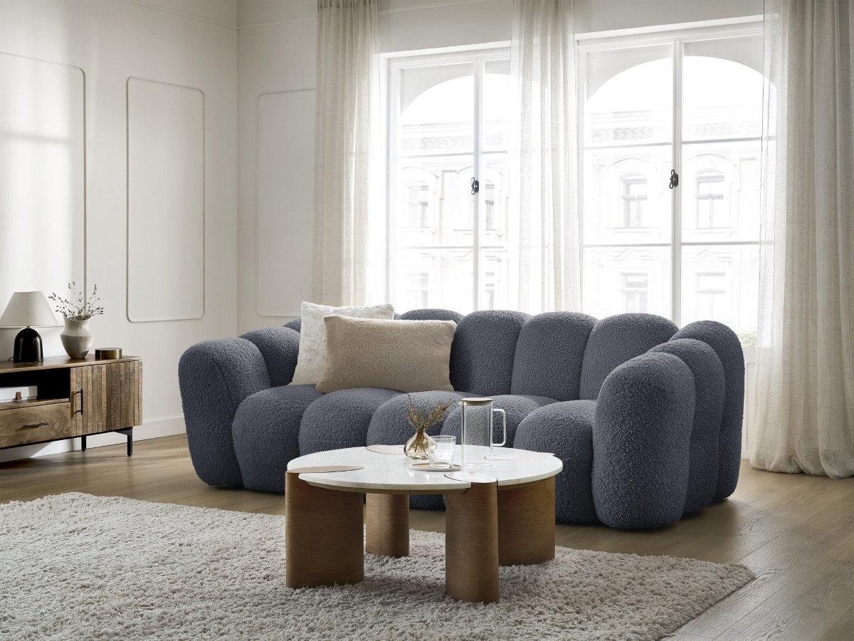 Bobochic Hippolyte Sofa 3-Sitzer Bouclé-Stoff Dunkelgrau