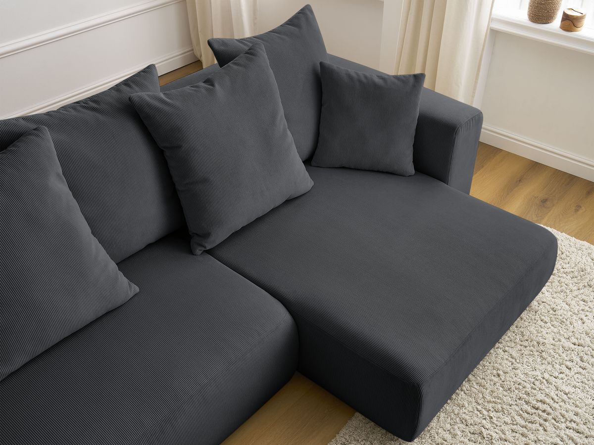 Bobochic Sidonie Ecksofa mit Schlaffunktion und Bettkasten Cordsamt Schwarz