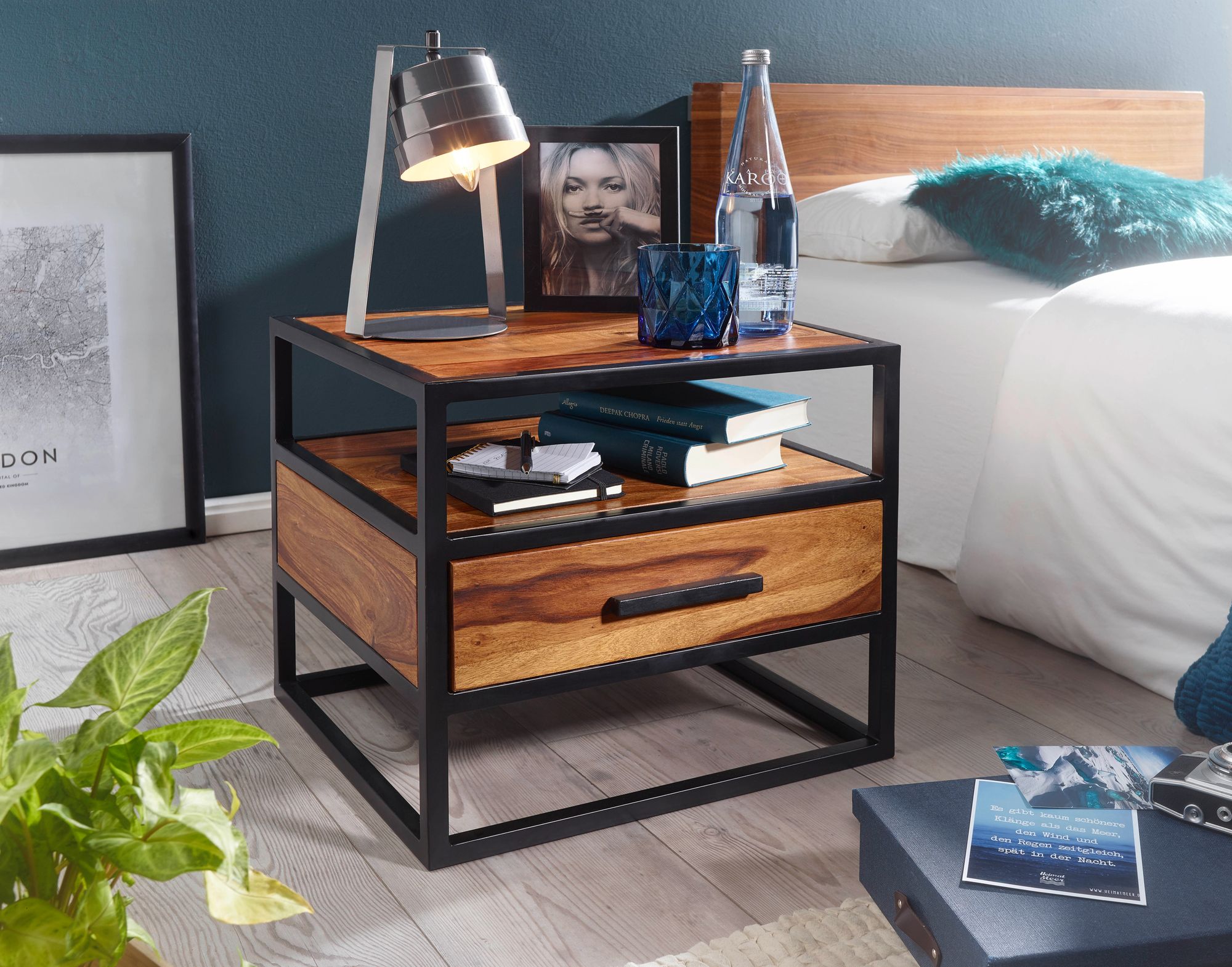 Nachttisch Bryrup Sheesham Massivholz 50 × 45 × 45 cm