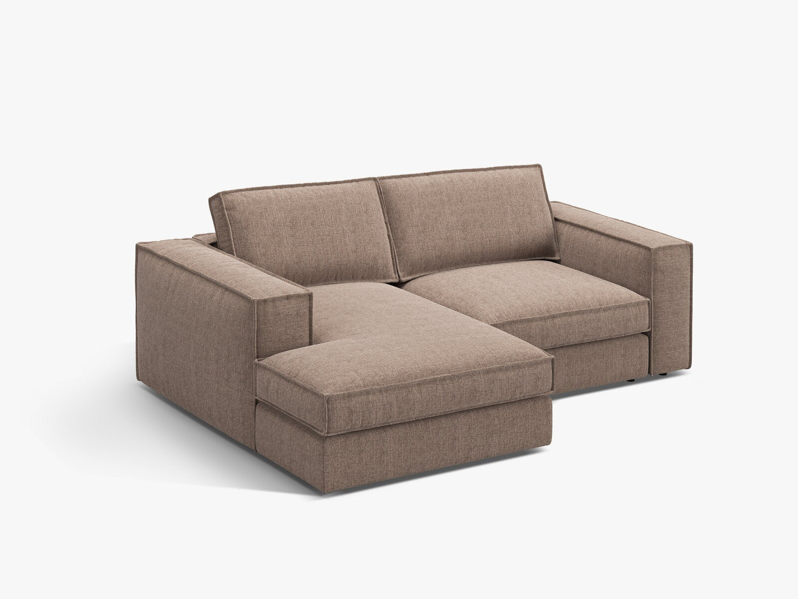 Micadoni modulares Ecksofa Pola 2-Sitzer kleine Version Links Strukturierter Stoff Babel Hellbraun