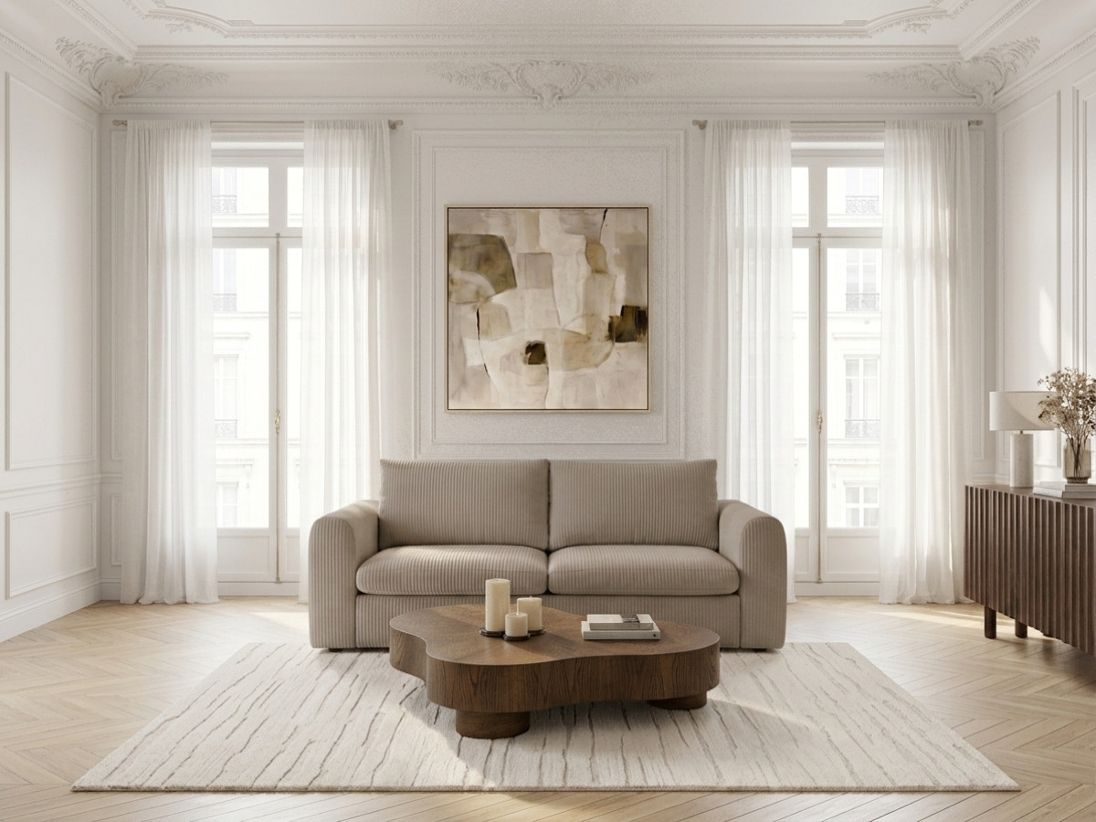 Bobochic Archi Schlafsofa 3-Sitzer Cordsamt Beige, Liegefläche 140 × 190 cm