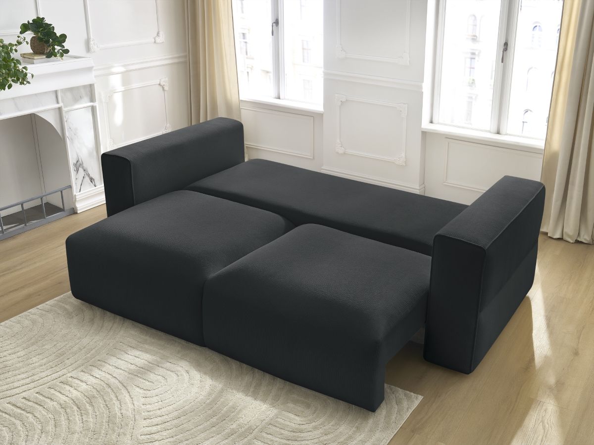 Bobochic Ezechiel Schlafsofa 3-Sitzer mit Bettkasten Melange-Stoff Schwarz