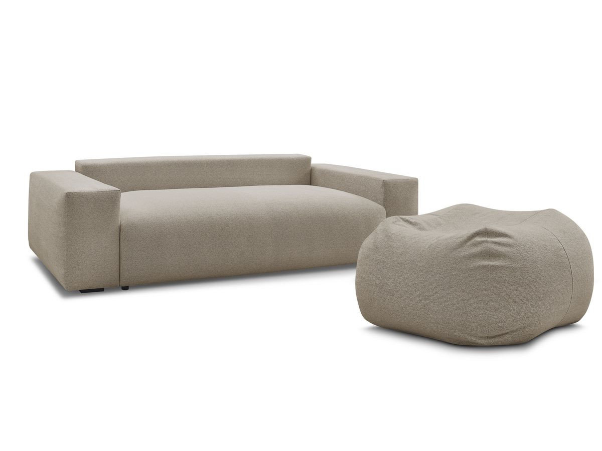 Bobochic Voltaire Schlafsofa 4-Sitzer mit Bettkasten und Pouf Melange-Stoff Taupe