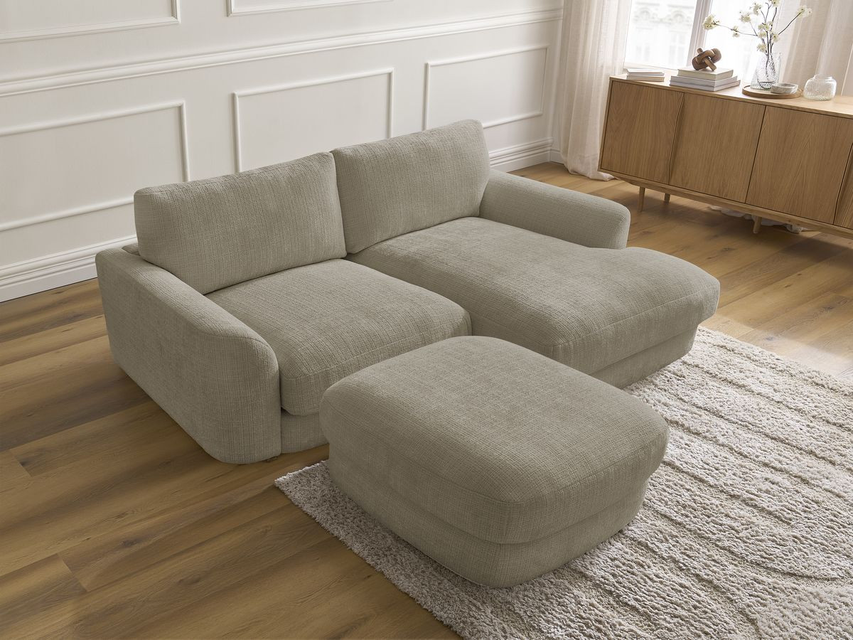 Bobochic Leonore Ecksofa mit Pouf Strukturstoff Taupe Ecke rechts