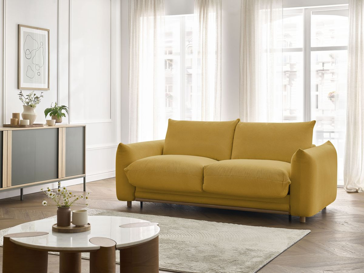 Bobochic Ernest Schlafsofa 3-Sitzer, Liegefläche 190 × 140 / 160 cm Stoff Gelb, Liegefläche 160 × 190 cm