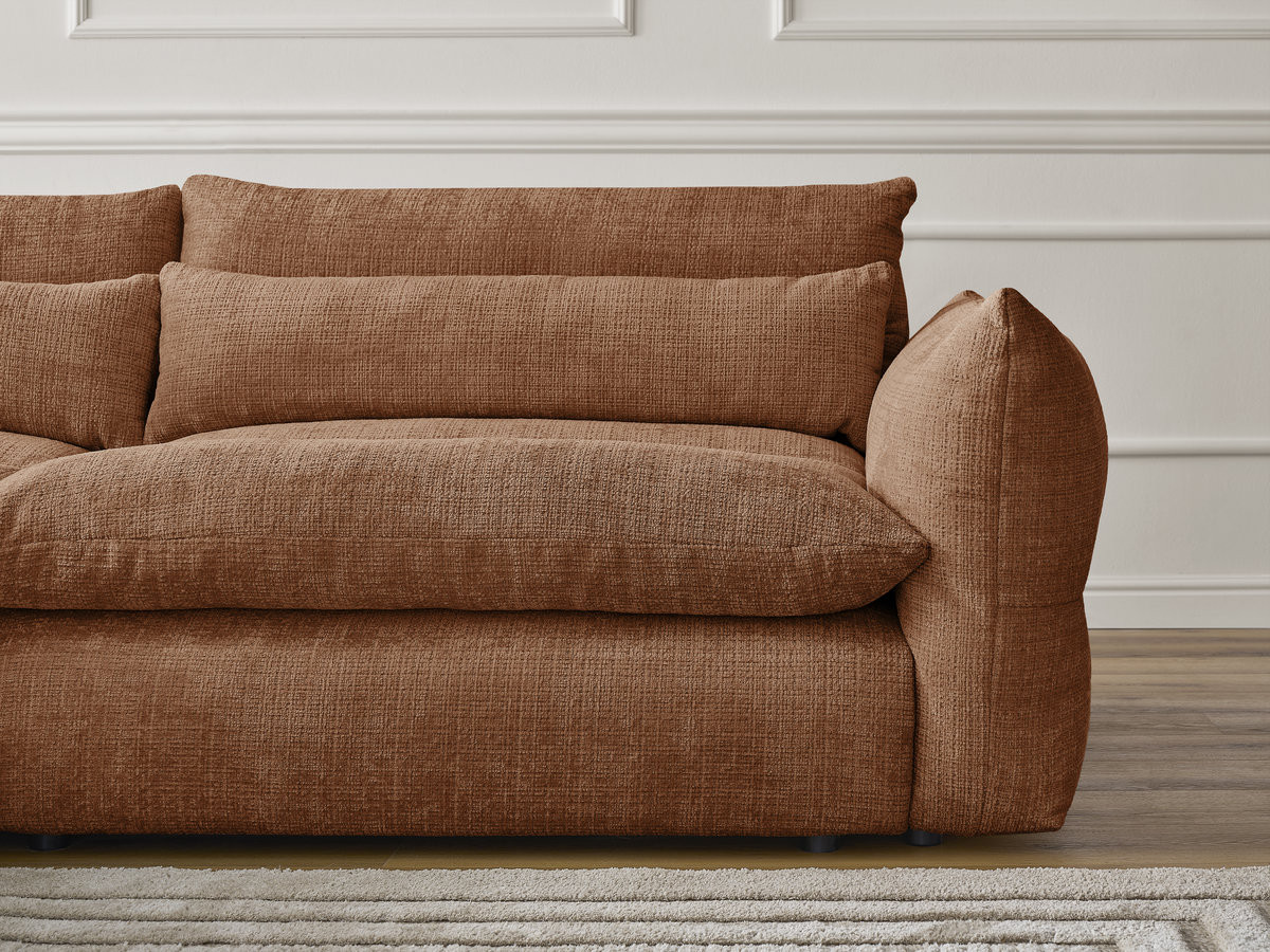 Bobochic Neil Ecksofa mit Pouf Strukturstoff Orange Ecke links