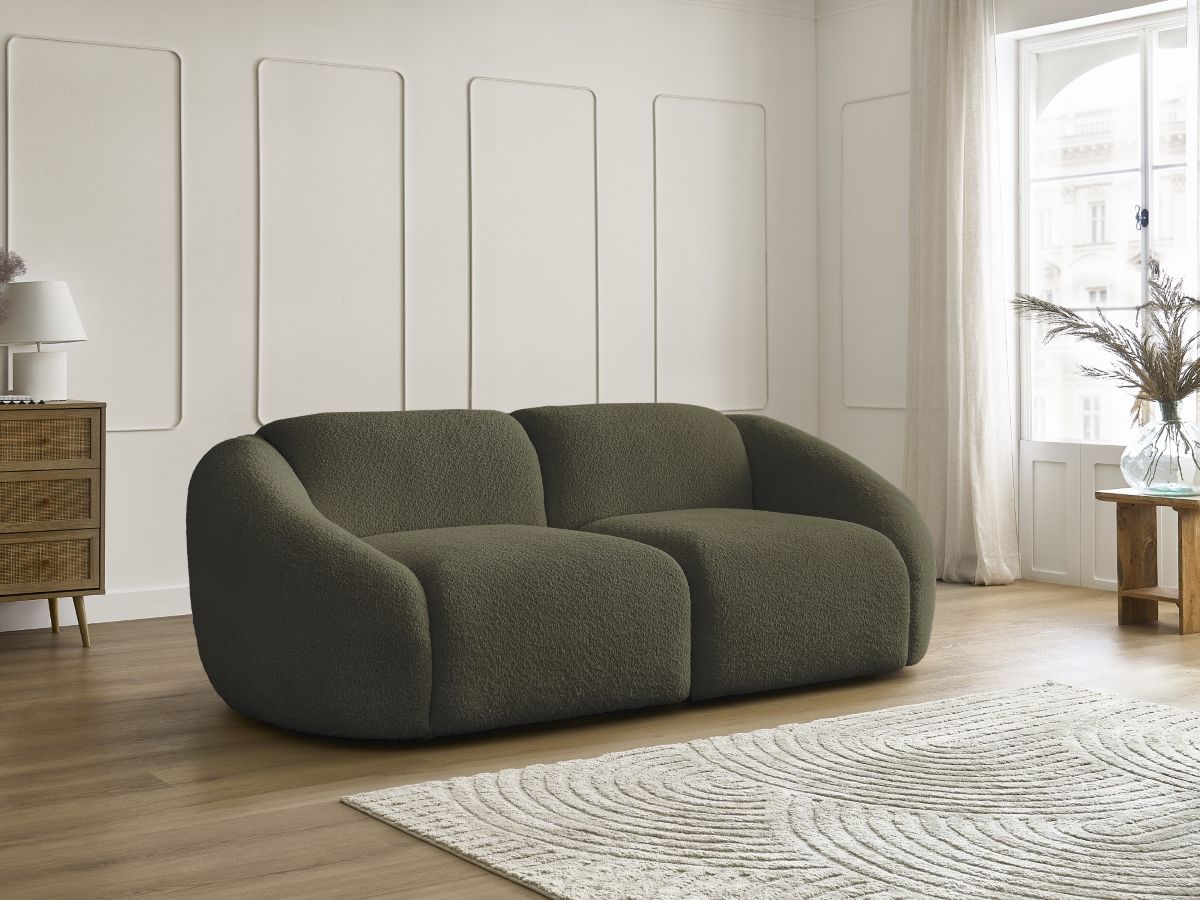 Bobochic Tina Sofa 2-Sitzer Bouclé-Stoff Grün