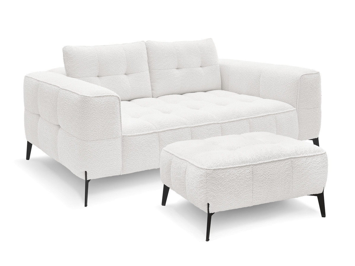 Bobochic Anis Sofa 2-Sitzer mit Pouf Bouclé-Stoff Weiß