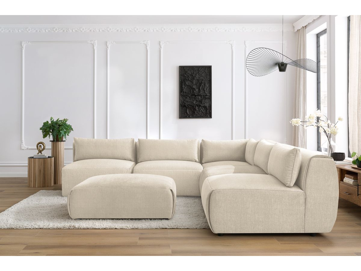 Bobochic Jeanne Ecksofa mit Pouf Samt Beige