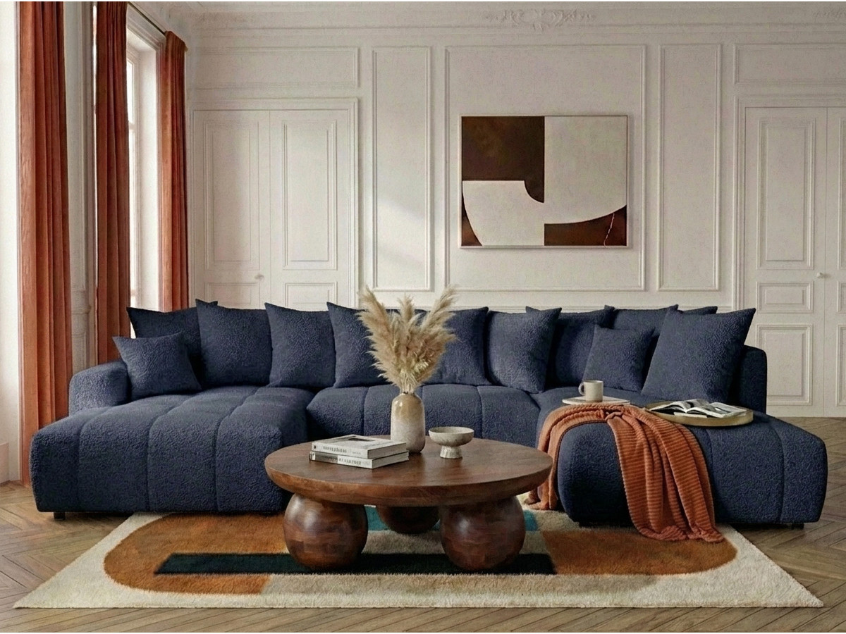 Bobochic Roxelane Wohnlandschaft Bouclé-Stoff Dunkelblau Ecke links
