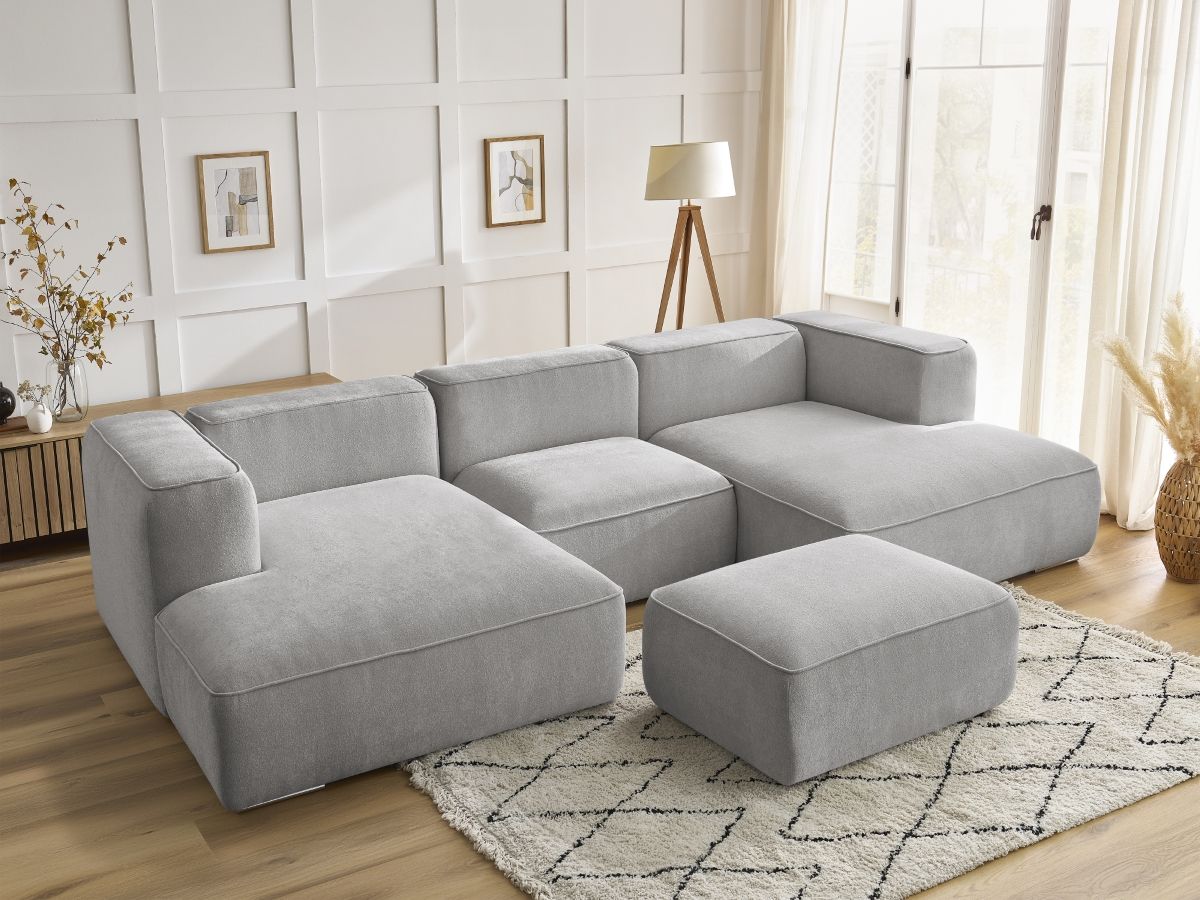 Bobochic Zephyr Wohnlandschaft mit Pouf Strukturstoff Hellgrau