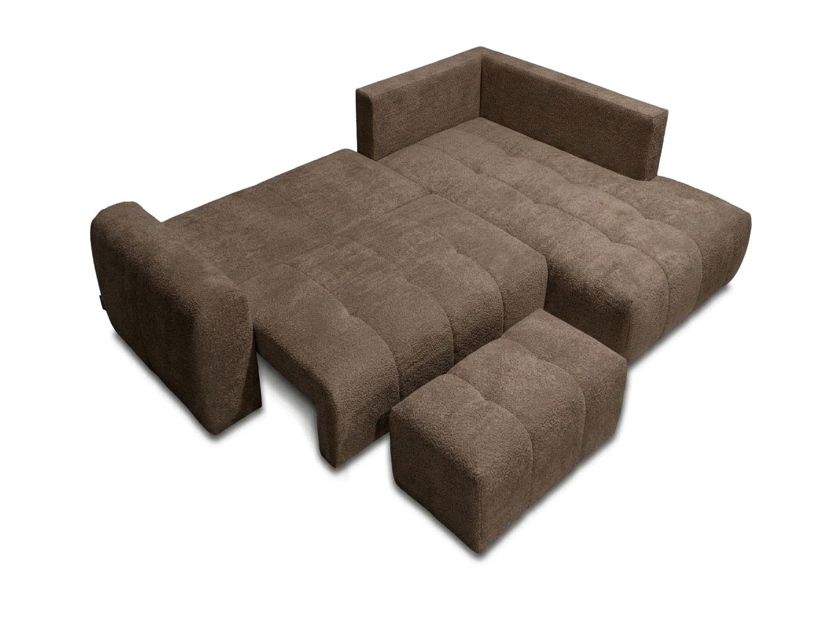 Bobochic Roxelane Ecksofa mit Schlaffunktion und Bettkasten und Pouf Bouclé-Stoff Braun Ecke rechts