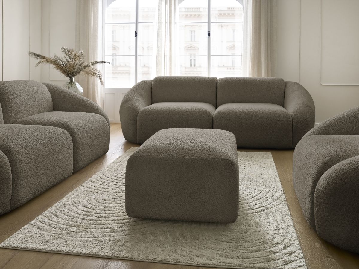 Bobochic Tina Sofa 7-Sitzer mit Pouf Bouclé-Stoff Taupe