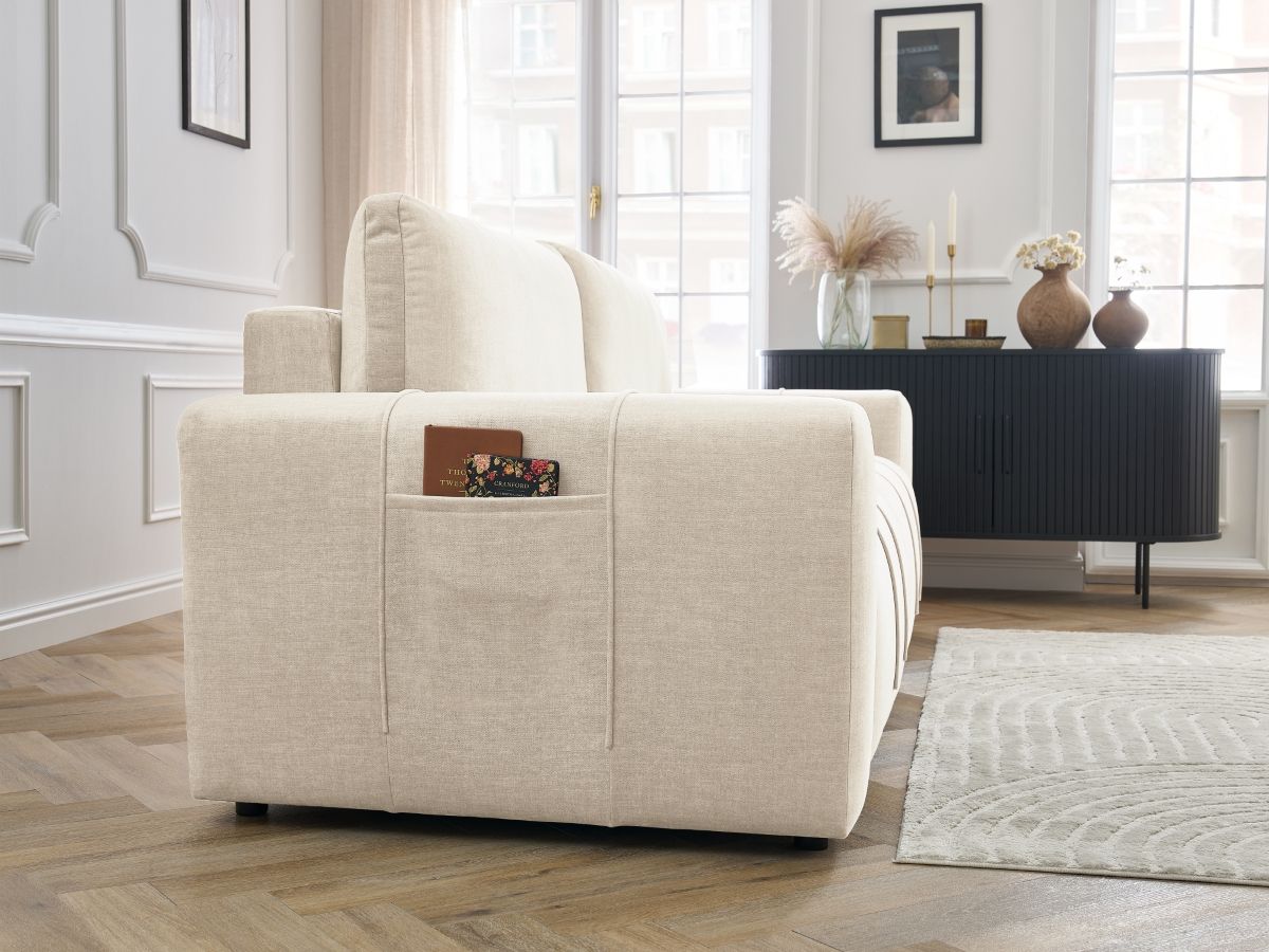 Bobochic Arsene Schlafsofa 3-Sitzer mit Bettkasten Samt Beige