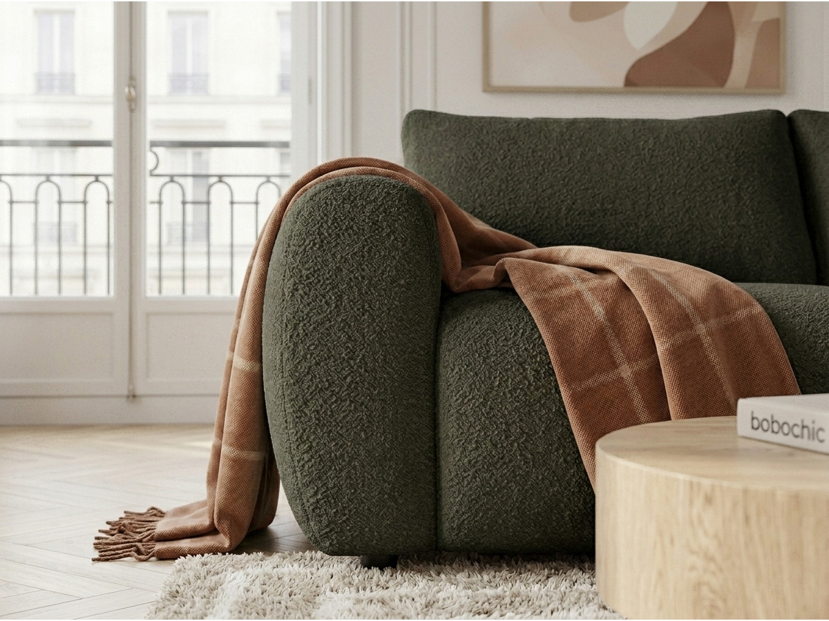 Bobochic Fuji Schlafsofa 3-Sitzer Bouclé-Stoff Grün